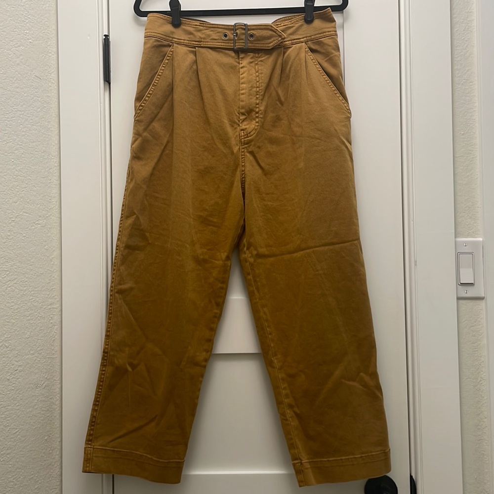 Mustard yellow jeans, cropped at the ankle, size 10